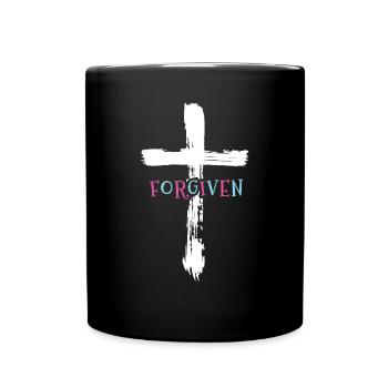 Cross - Jesus - Forgiven - Christian - Full Colour Mug - black - Front