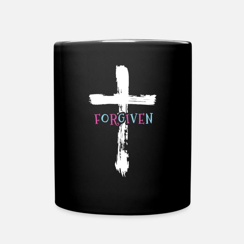 Cross - Jesus - Forgiven - Christian - Full Colour Mug - black