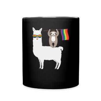Lama LGBT Regenbogen Faultier - Tasse einfarbig - Schwarz - Vorne