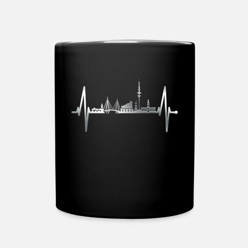 Hamburg Herzschlag Skyline Hamburger Hafen Silber - Tasse einfarbig - Schwarz
