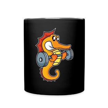 Gewichthebendes Seepferdchen - Tasse einfarbig - Schwarz - Vorne