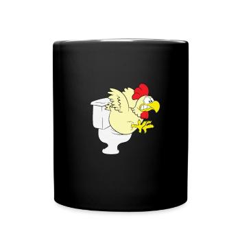 Chicken / cock on toilet - Full Colour Mug - black - Front