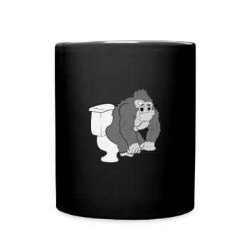 Gorilla auf Toilette - Tasse einfarbig - Schwarz - Vorne