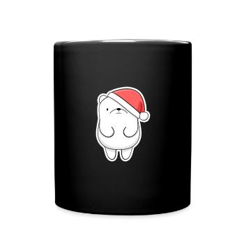 Weihnachtsbär mit Santa-Hut - Tasse einfarbig - Schwarz - Vorne
