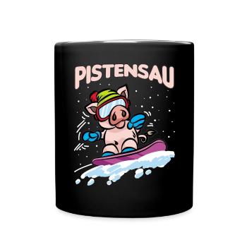 PISTENSAU Snowboard Schweinchen Pisten Sau - Tasse einfarbig - Schwarz - Vorne