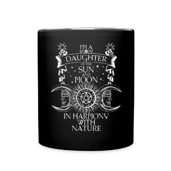 Harmonie mit Sonnen-, Mondmotiven - Tasse einfarbig - Schwarz - Vorne