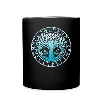 Yggdrasil Tree of Life in the Rune Circle - Full Colour Mug - black - Front