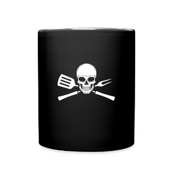 Grillen - Totenkopf mit Grillbesteck - Tasse einfarbig - Schwarz - Vorne