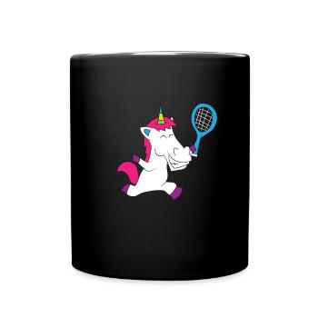 Tennis - Licorne avec raquette de tennis bleue - Mug uni - noir - Devant