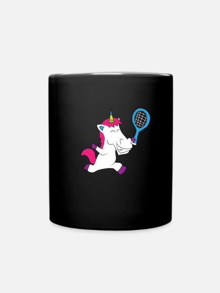 Tennis - Einhorn mit blauem Tennisschläger - Tasse einfarbig - Schwarz