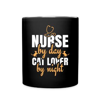 Infirmière avec un chat - Mug uni - noir - Devant