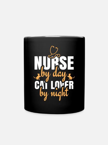Krankenschwester mit Katze - Tasse einfarbig - Schwarz