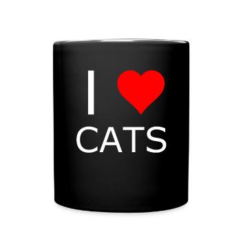 Ich liebe Katzen Herz-Logo - Tasse einfarbig - Schwarz - Vorne