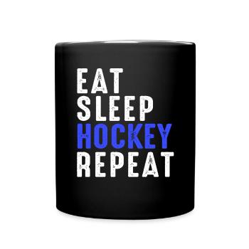Eat Sleep Hockey wiederholen - Tasse einfarbig - Schwarz - Vorne
