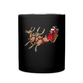 Père Noël avec renne et traîneau - Mug uni - noir - Devant