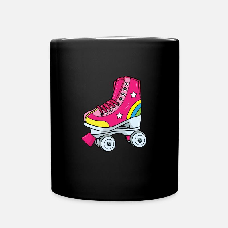 Rollschuhe - Pinker Rollschuh mit Regenbogen - Tasse einfarbig - Schwarz