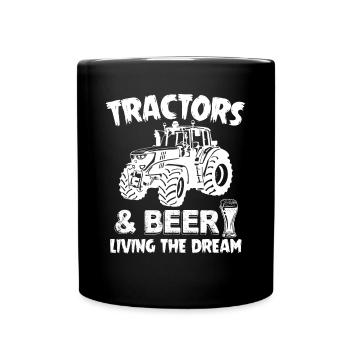 Tractors And Beer Living The Dream Funny Farmer - Full Colour Mug - black - Front