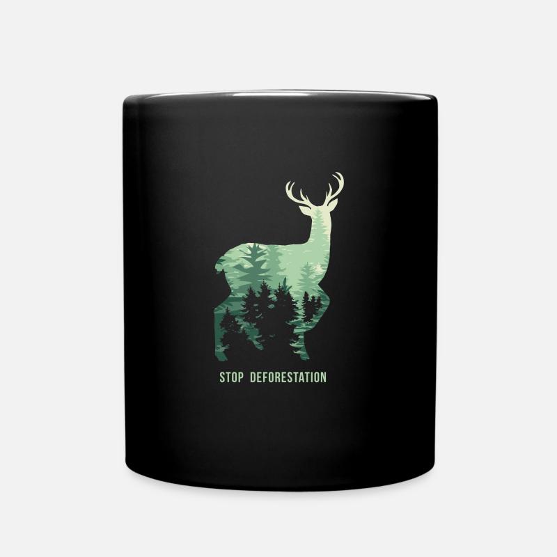 Stop die Abholzung - Silhouette Hirsch Wald / Tann - Tasse einfarbig - Schwarz