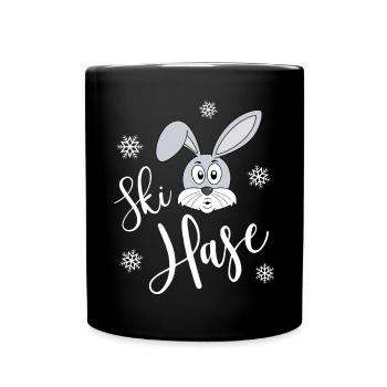 Skihase Ski Hase Kussmund Häschen Schnee Winter - Tasse einfarbig - Schwarz - Vorne