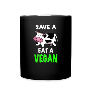 Rette eine Kuh iss einen Veganer - Tasse einfarbig - Schwarz - Vorne