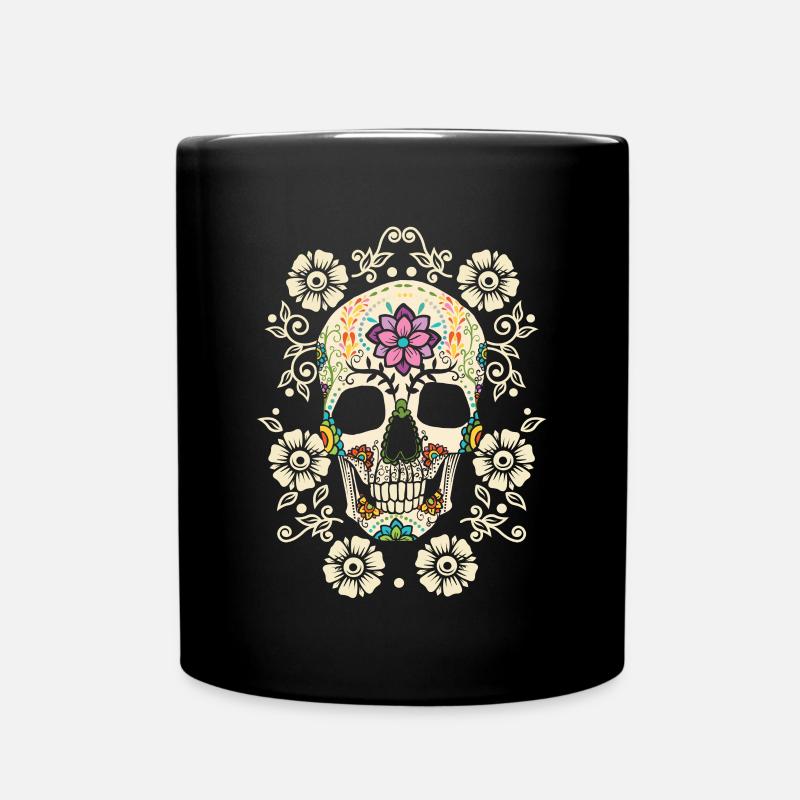 Fleurs - crâne - Mug uni - noir