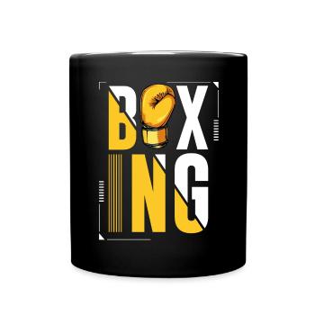 Boxing Typografie mit Handschuhgrafik - Tasse einfarbig - Schwarz - Vorne