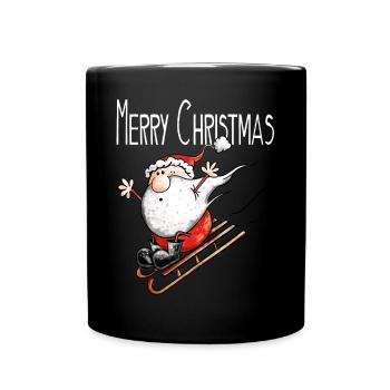 Merry Christmas Weihnachtsmann auf Achse - Comic - Tasse einfarbig - Schwarz - Vorne