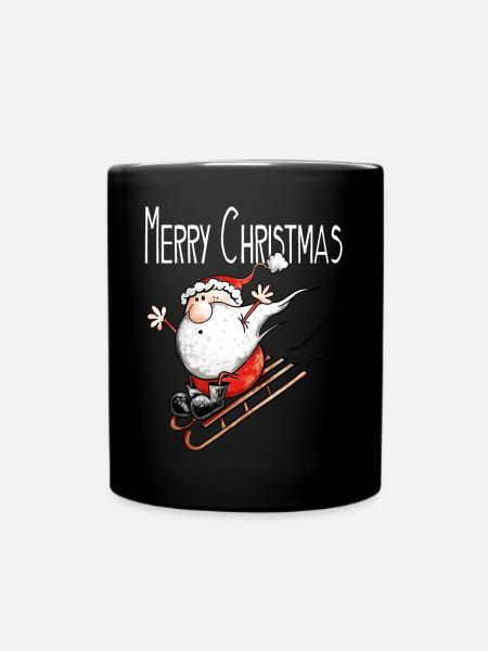 Merry Christmas Weihnachtsmann auf Achse - Comic - Tasse einfarbig - Schwarz