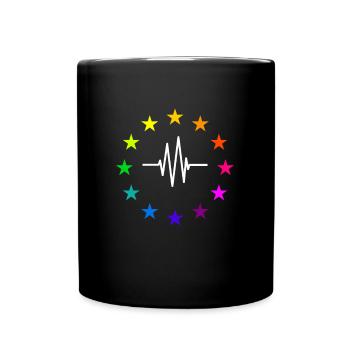 Europe EU stars in rainbow colors with pulse line - Full Colour Mug - black - Front