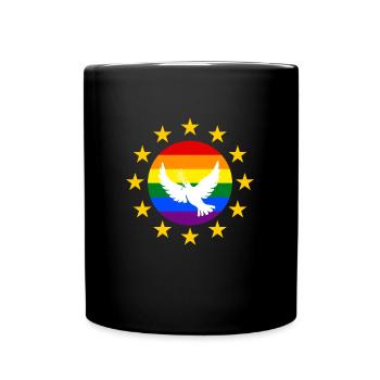 Europa EU Sterne Friedenstaube Regenbogenflagge - Tasse einfarbig - Schwarz - Vorne