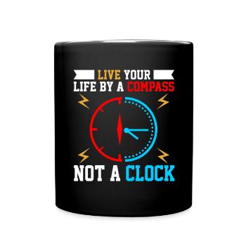 Wisdom Clock with Compass Motif - Full Colour Mug - black - Front