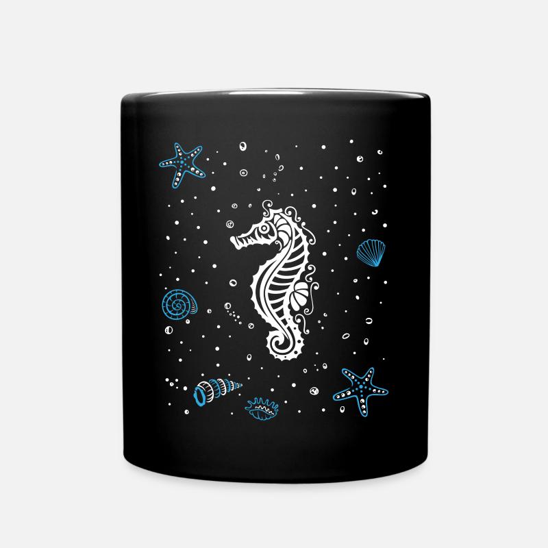 Seepferdchen mit Wasserspritzer. Maritim. - Tasse einfarbig - Schwarz