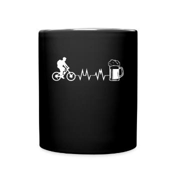 Herzschlag Radfahren Mountainbike Bier Trinken - Tasse einfarbig - Schwarz - Vorne