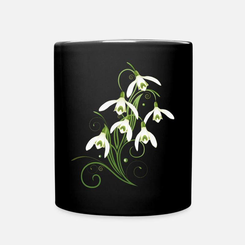 Zarte Schneeglöckchen mit Ornamentranken - Tasse einfarbig - Schwarz