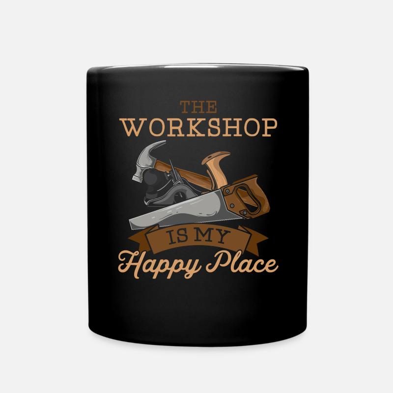 The Workshop Is My Happy Place - Full Colour Mug - black