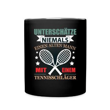 Tennis Rentner Geschenk Lustig Herren Spruch - Tasse einfarbig - Schwarz - Vorne