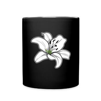 Elegante weiße Lilienblüte - Tasse einfarbig - Schwarz - Vorne