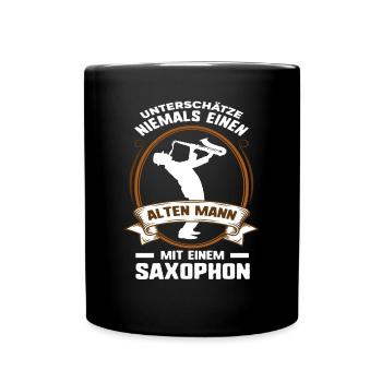 Saxophon Alter Mann - Tasse einfarbig - Schwarz - Vorne
