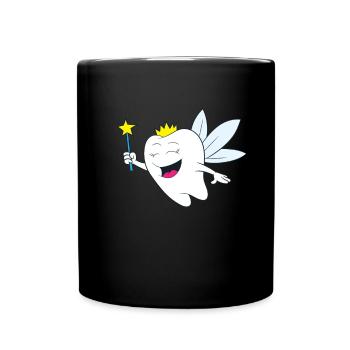 Fairy - Happy tooth fairy with crown and magic wand - Full Colour Mug - black - Front