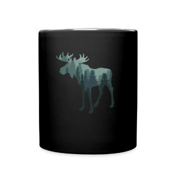 Moose - silhouette with green forest / fir trees - Full Colour Mug - black - Front