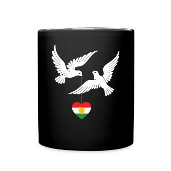 Kurdistan design Kurdish flag with two doves - Full Colour Mug - black - Front