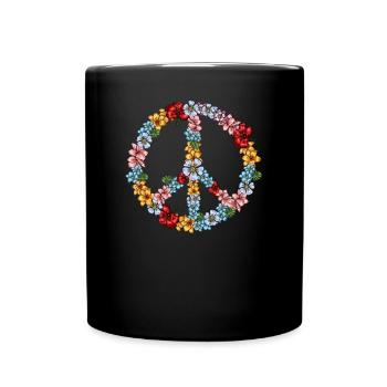 Hippie signe de paix fleurs 60s 70s - Mug uni - noir - Devant
