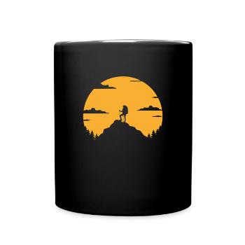 Wandern - Wanderer, Sonnenuntergang, Bergspitze - Tasse einfarbig - Schwarz - Vorne