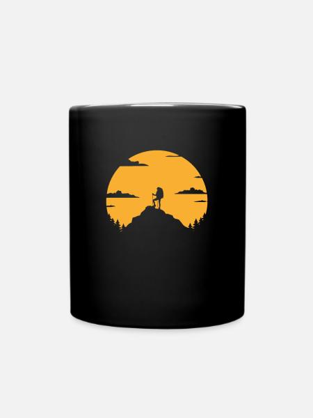 Wandern - Wanderer, Sonnenuntergang, Bergspitze - Tasse einfarbig - Schwarz