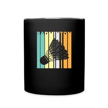 Badminton - Silhouette Federball, bunte Buchstaben - Tasse einfarbig - Schwarz - Vorne