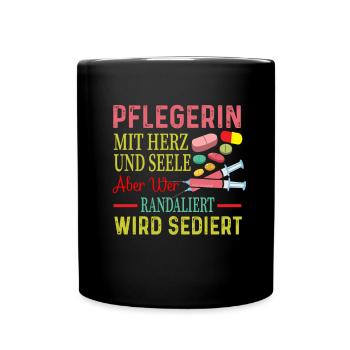 Pflegerin Mit Herz - Tasse einfarbig - Schwarz - Vorne