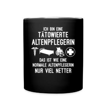 Tätowierte Altenpflegerin - Tasse einfarbig - Schwarz - Vorne