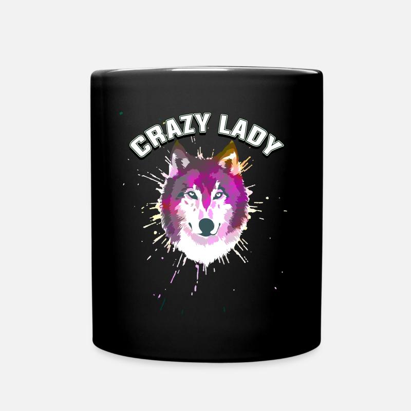 Crazy wolfs lady - Full Colour Mug - black