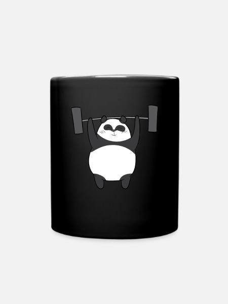 Weightlifting - Panda bear lifts weights - Full Colour Mug - black