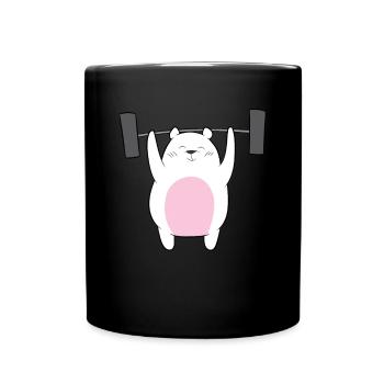 Gewichtheben - Eisbär hebt Gewichte - Tasse einfarbig - Schwarz - Vorne